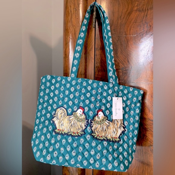 Vera Bradley Small Vera Tote Quilted Cotton ✨ French Hen + Snow Globe Motifs - Picture 16 of 16